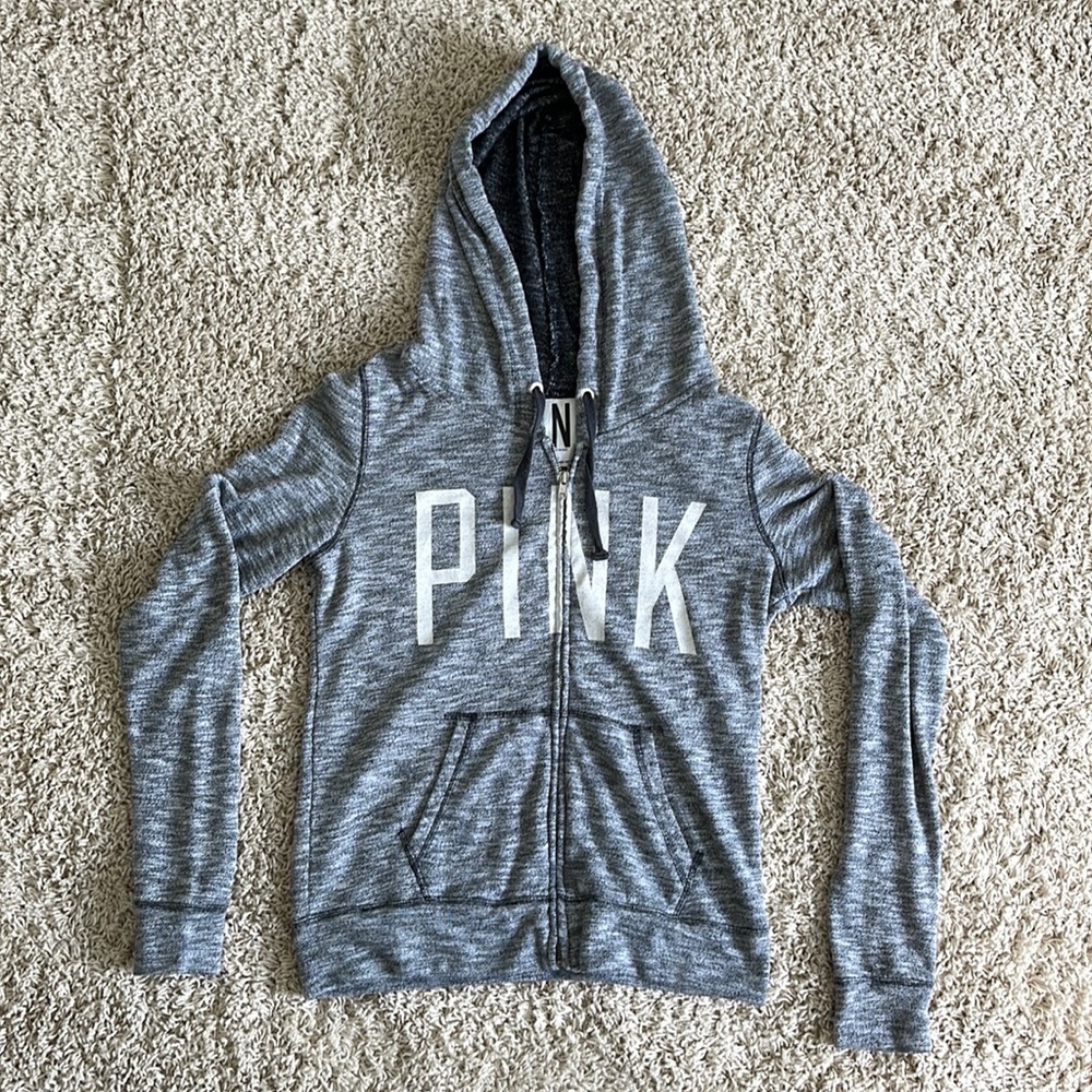 Victoria’s Secret PINK hooded zip sweatshirt. Heather gray. Size small.
